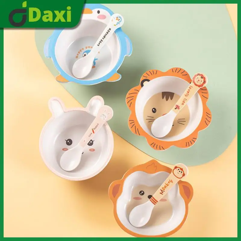

Cartoon Food Plate Spoon Children's Dishes Aby Feeding Dishes Bamboo Fiber Tableware Kids Dinner Feeding Plate Baby Bowl Spoon