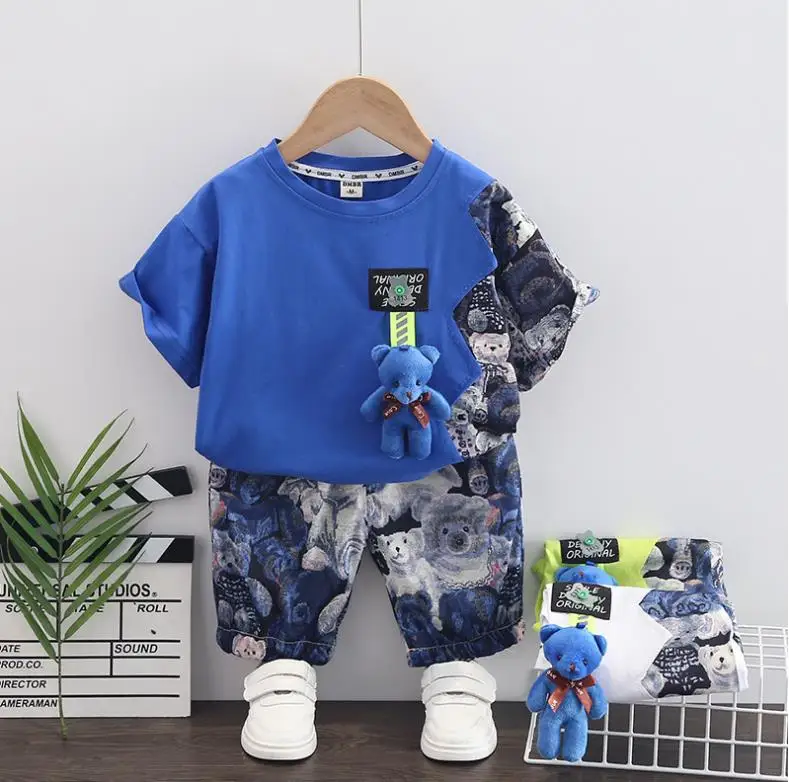 

Summer Infant baby Clothes Sets fashion boy patchwork cartoon casual T-shirt+shorts 2pcs kids outfits Toddler children clothing