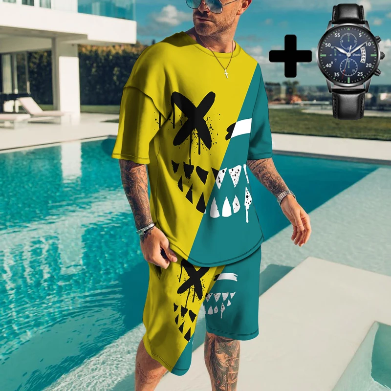 

Summer Men's 3D Short Sleeve T-Shirt + Shorts Set Fashion Digital Print Oversized Men's Top Suit Sportswear Streetwear 2 Piece