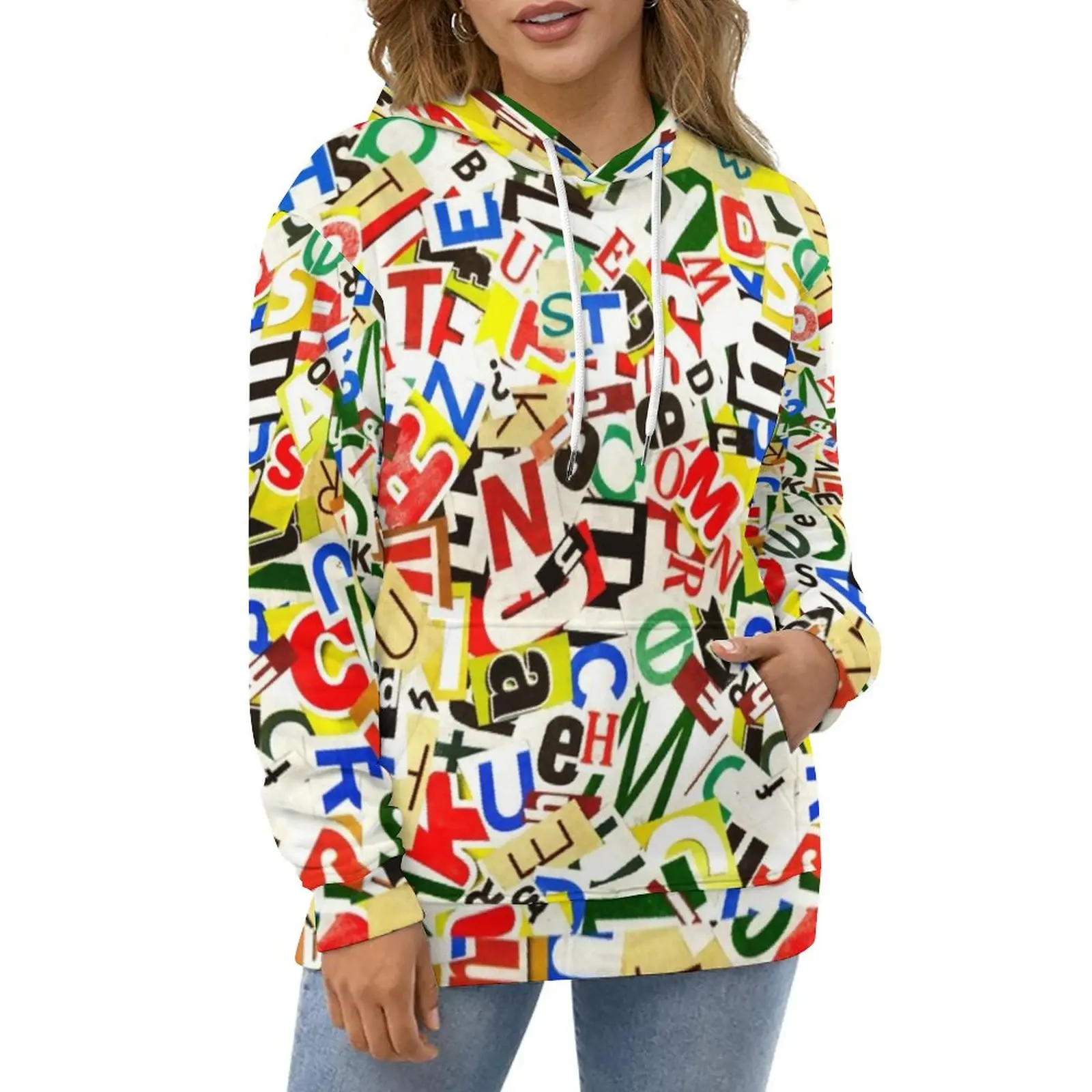 

Худи женское с абстрактными буквами, повседневная Милая толстовка с цветным алфавитом, модная свободная одежда оверсайз с длинным рукавом и графическим принтом