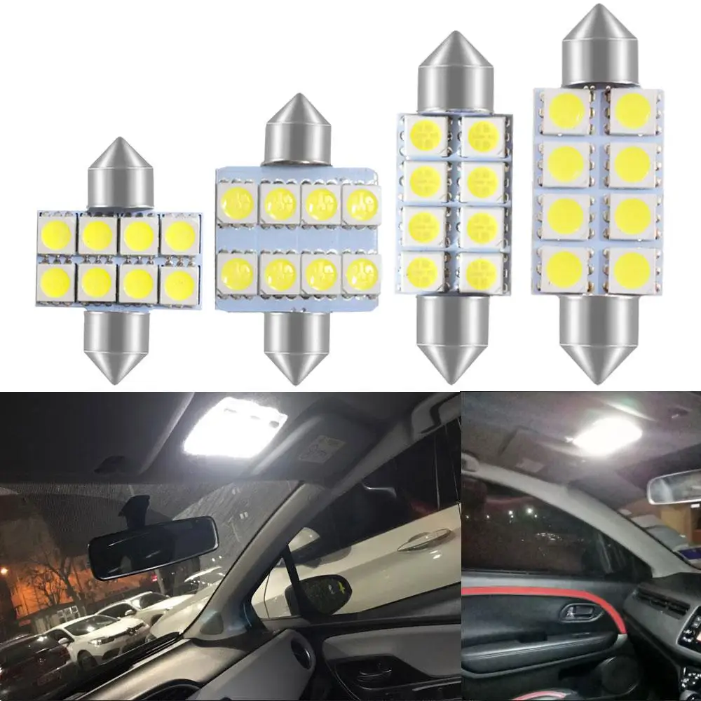 

2x White Bright Led Car Light 31MM 36MM 39MM 41MM 8SMD 5050 Parking C5W C10W Festoon Dome Reading Lamp Door Bulb Car Accessories