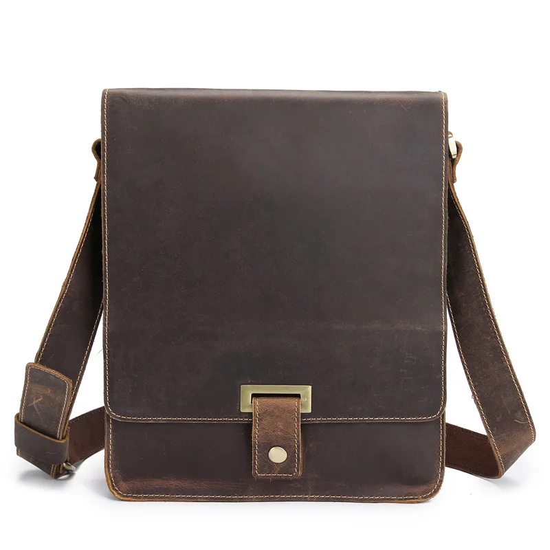 Genuine Leather Men's Messenger Bag Shoulder Crossbody Bag For Men Cow Leather Briefcase Vintage Flap Pocket Handbag Casual Tote