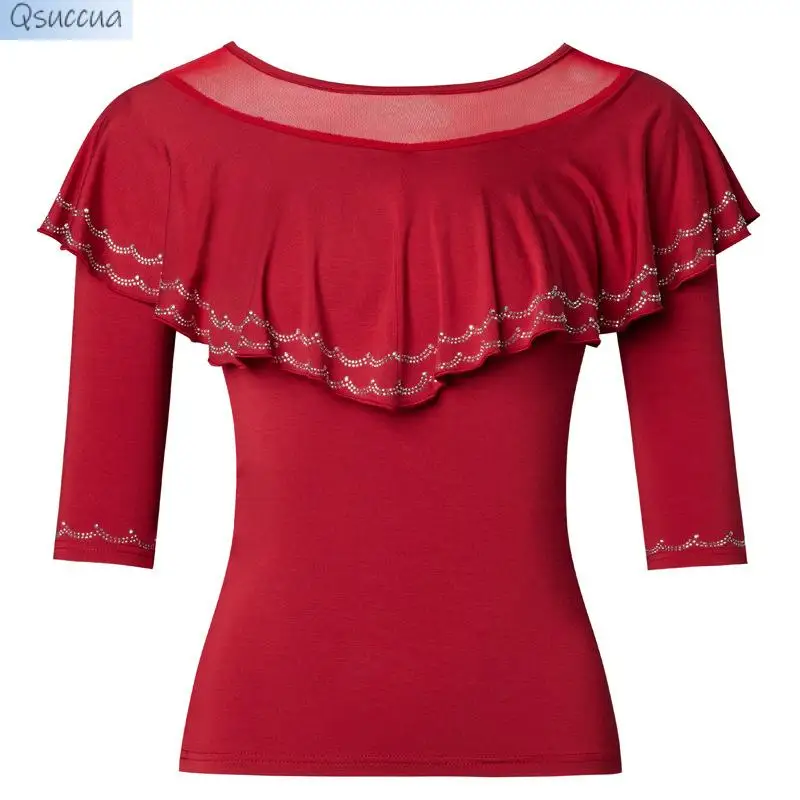 

New Style Latin Dance Tops Women's Modern Dance Practice CFlothes Elegant Ruffled Sleeves National Standard Dance