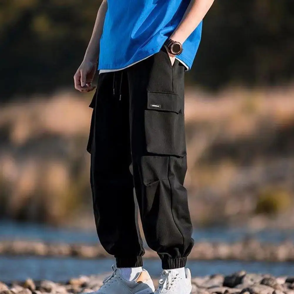 Брюки-карго мужские с эластичным поясом однотонные свободные штаны большими