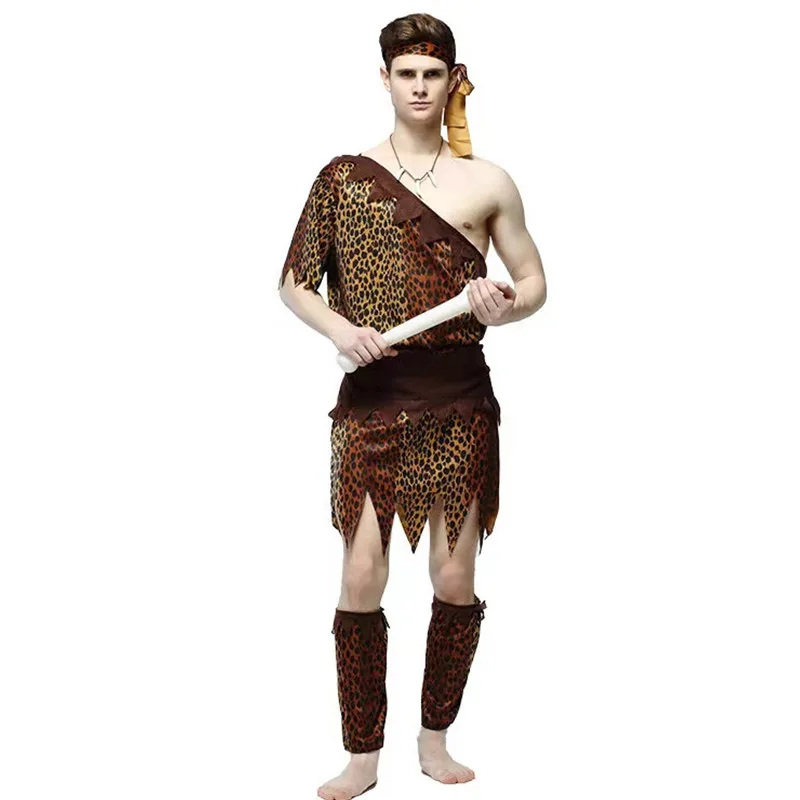 Леопардовый принт для мужчин примитивный косплей костюмы охотников на Хэллоуин