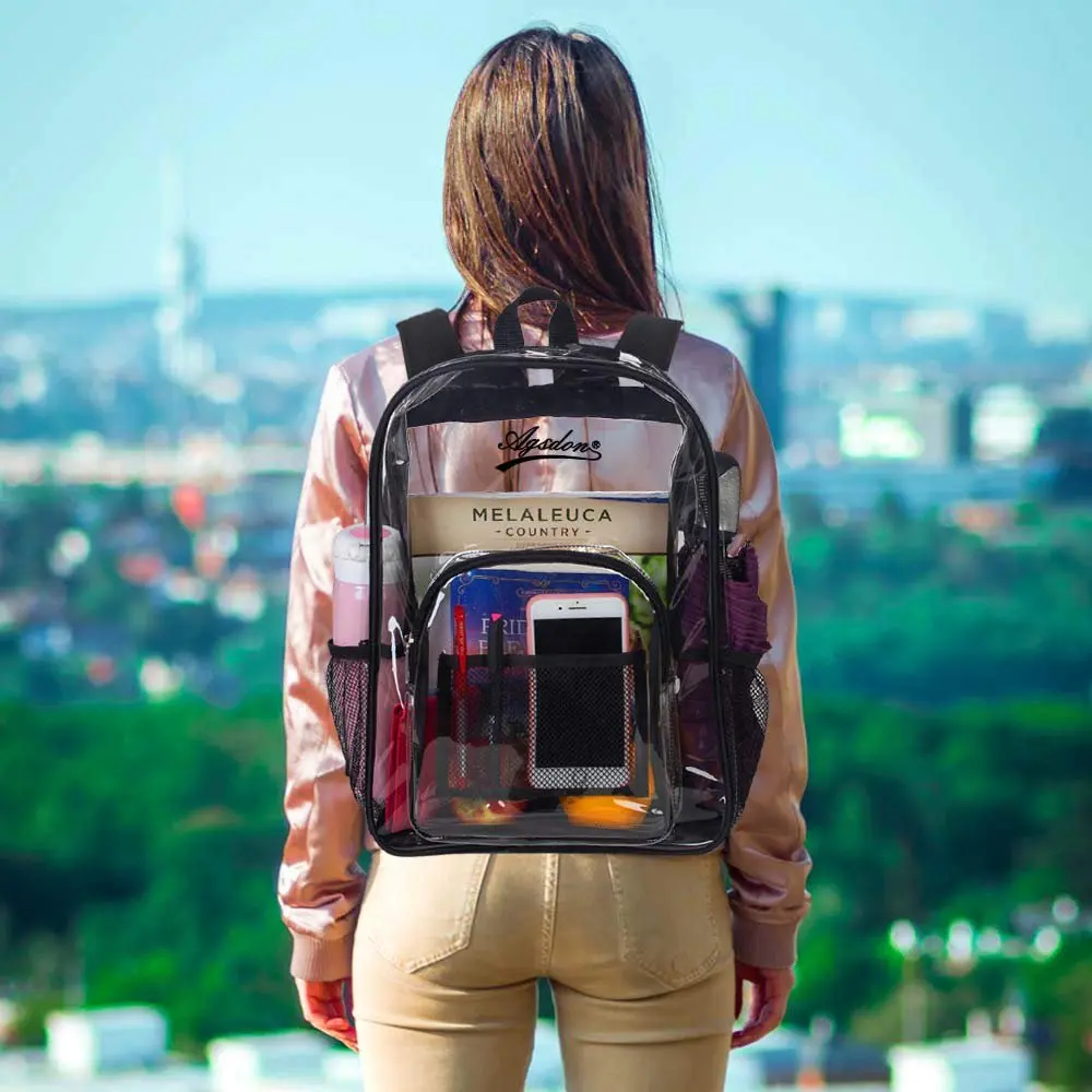 Clear Backpack, Heavy Duty Transparent Bookbag, See Through School Bag - Purple