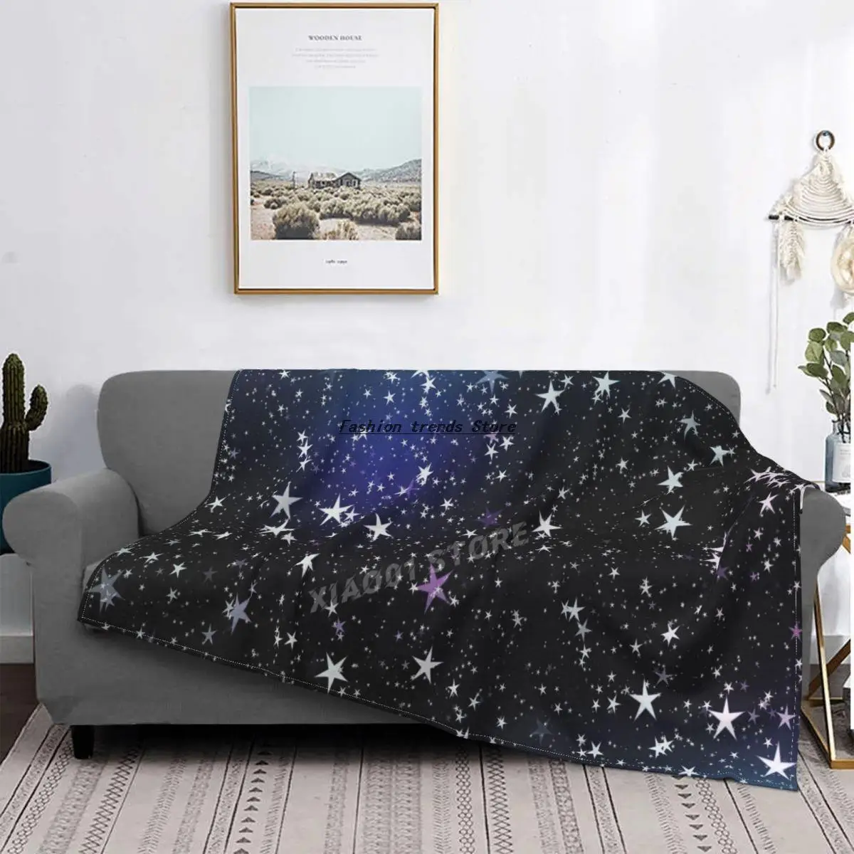 

Star Blanket Super soft warmth solid micro-plush fleece blanket hug blanket blue flannel