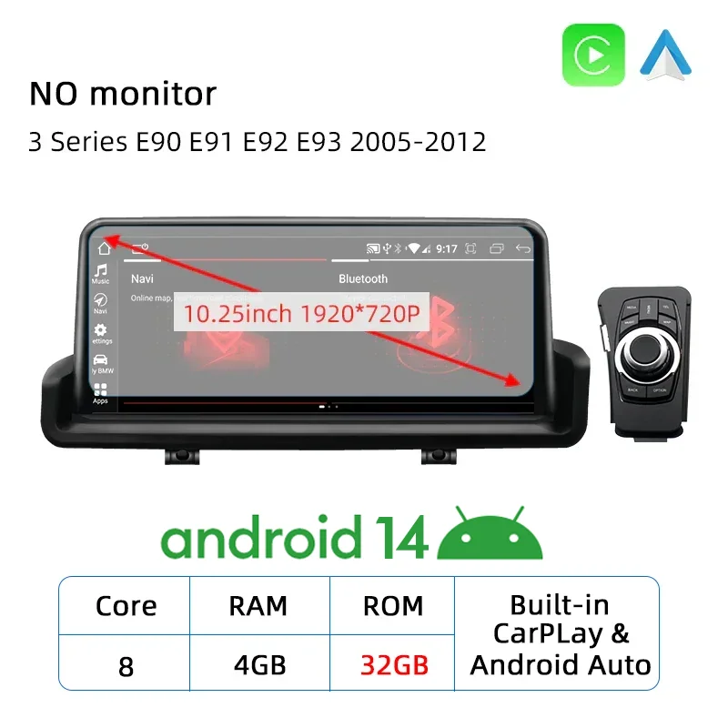 

Android 14 E90 CarPlay для BMW 3 серии E90 E91 E92 E93 2005-2012 Автомобильный мультимедийный плеер GPS Стерео WIFI Головное устройство Авто Радио