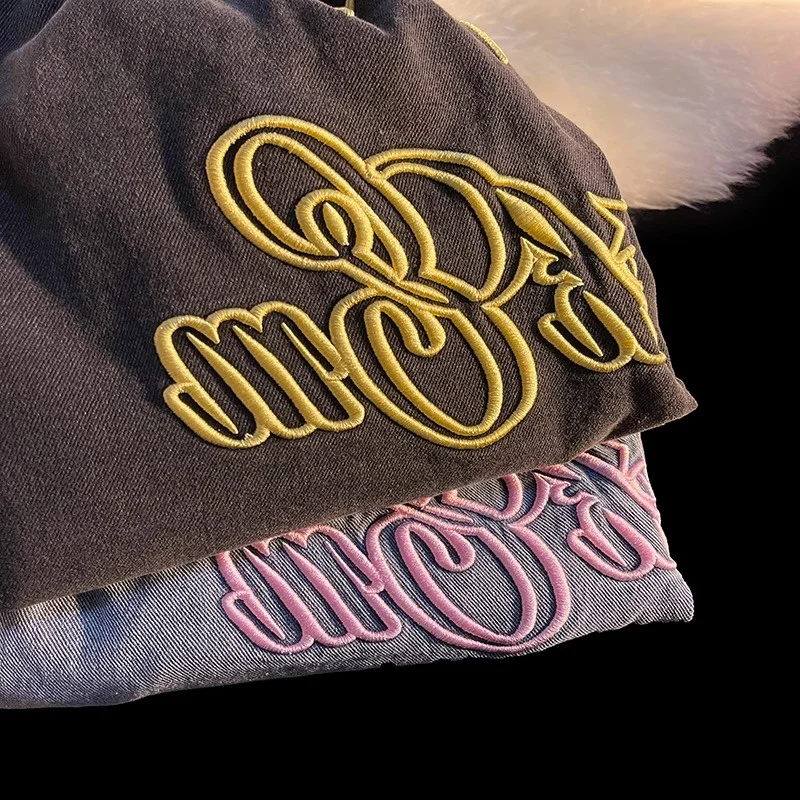 Harajuku Style Casual Shorts Summer Women Fashion Embroidery Letters Denim Shorts Girl Loose High Street Blue Short Pants Female