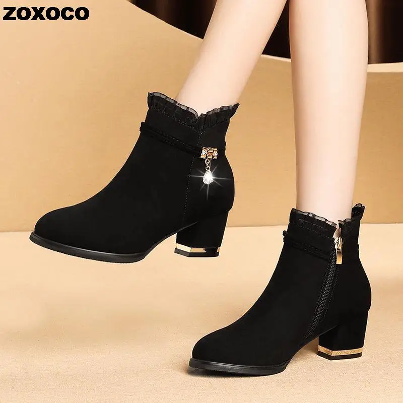 Plus Size 35-43 Winter Casual Women Pumps Warm Ankle Boots Waterproof High Heels Snow 2022 Shoes Botas Patent Botas Muje758
