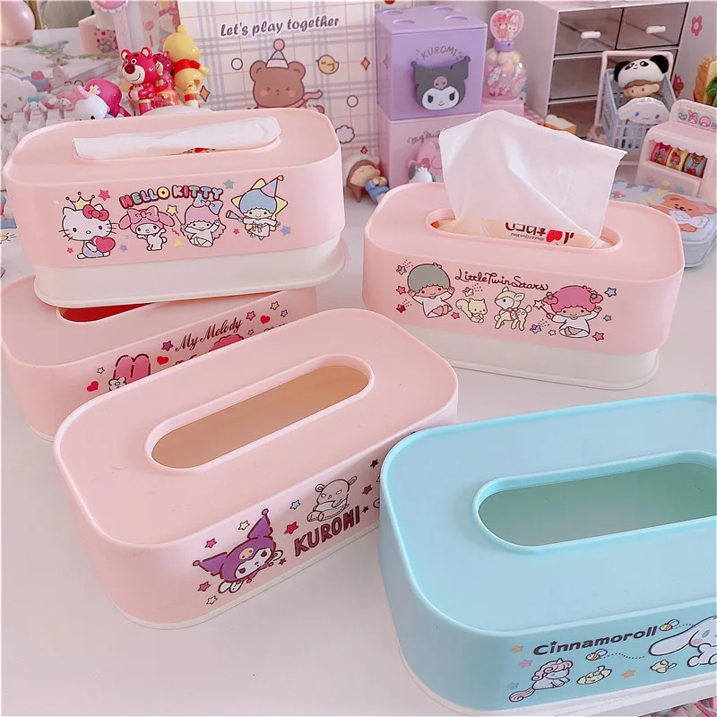 

Кавайная шкатулка для салфеток Kuromi My Melody Cinnamoroll Hellokittys Littletwinstars Sanrio подъемная коробка для салфеток для гостиной автомобиля