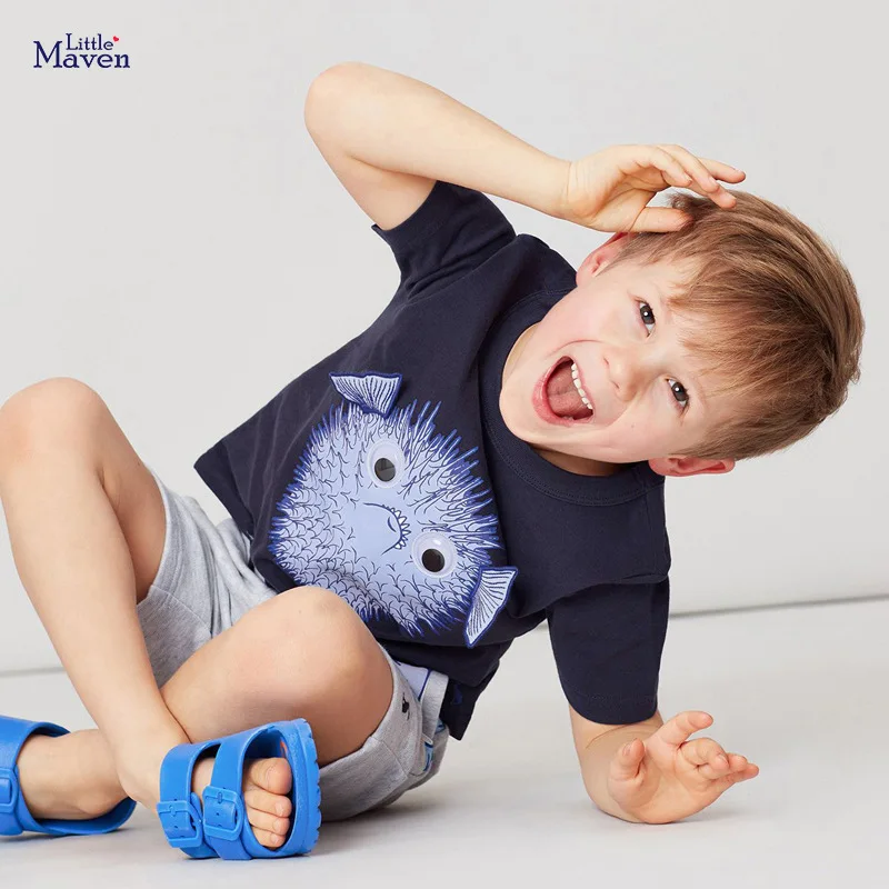 

Little maven 2022 Baby Boys T-shirt Cotton Lovely Kids Boys Cool Tops Soft and Comfort for Children 2-7 year