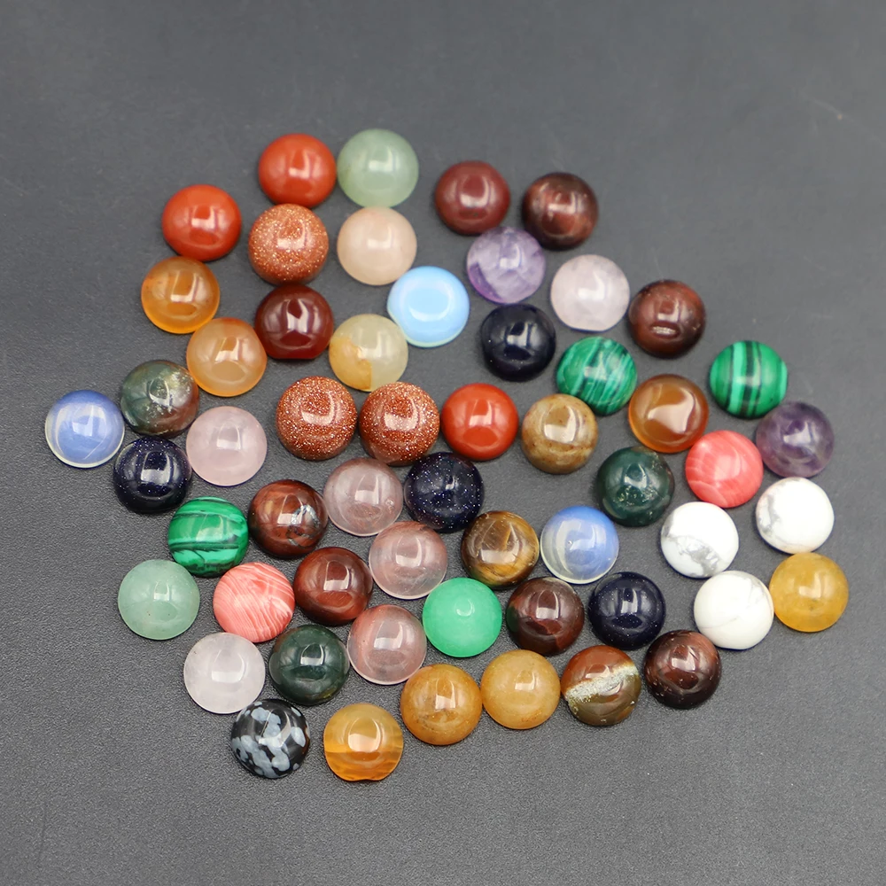 8MM Fashion Good Natural Stone Quality Assorted Round Cab Cabochon Beads DIY Ring Ear Studs Jewelry Accessories Wholesale 50Pcs