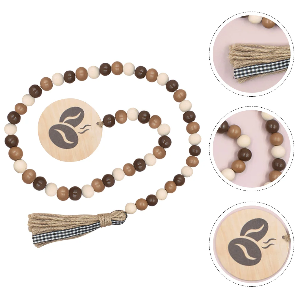 

Coffee Tassel Wooden Beads Ornament Home Beads String Wall Door Ornament