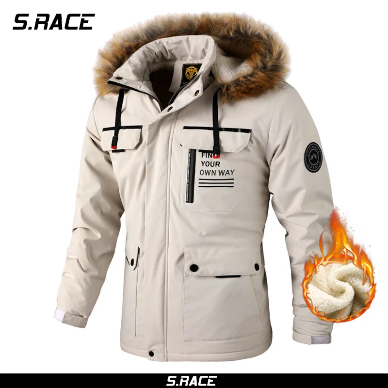 

Men Winter Warm Fleece Thick Windbreaker Jacket Coat Parkas Men Fashion Fur Collar ded Waterproof Jacket Men