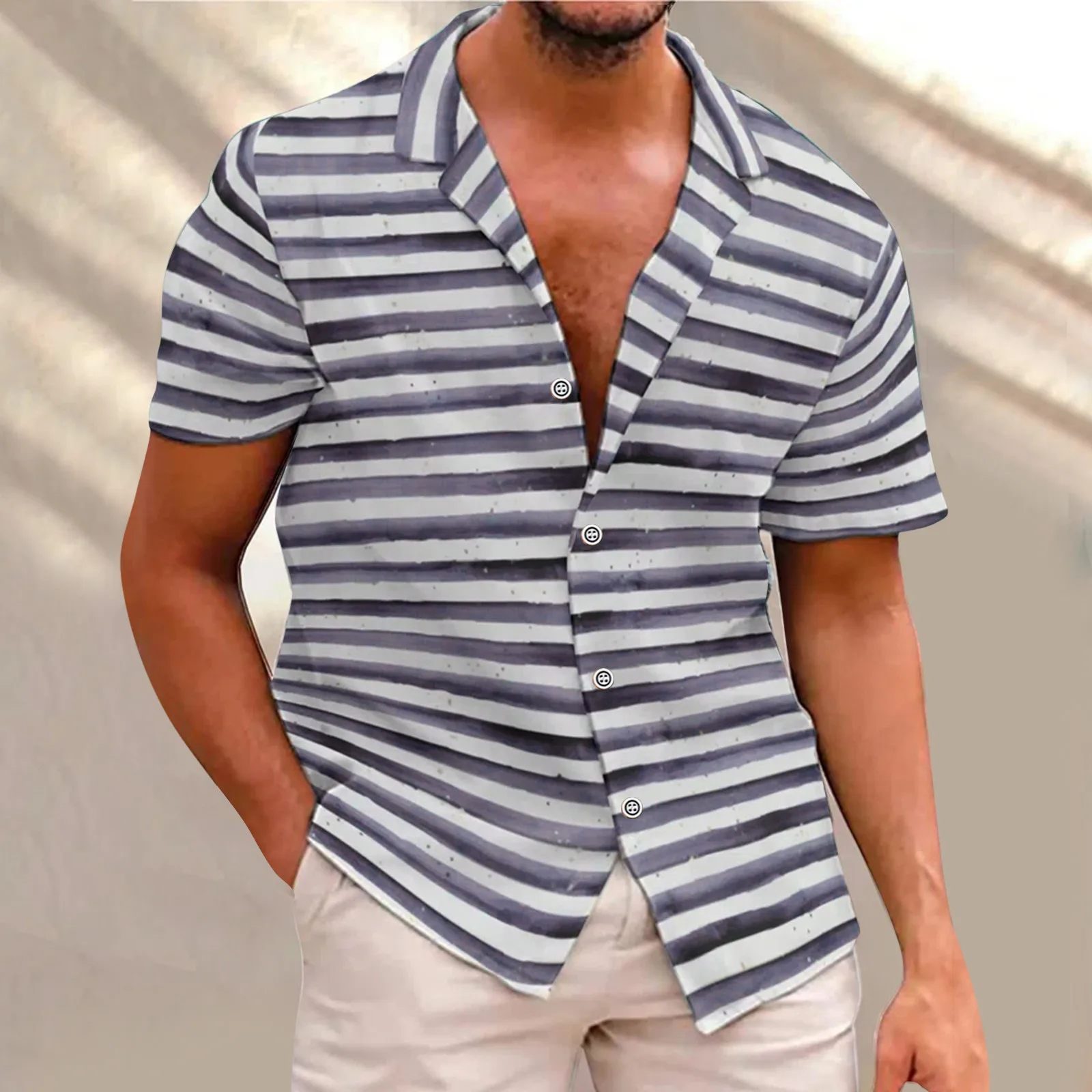 

Men's Fashion Casual Shirt Turn Down Collar Printed Button Loose Top Shirt Short Sleeve Top Casual Short Sleeve Tops for Men