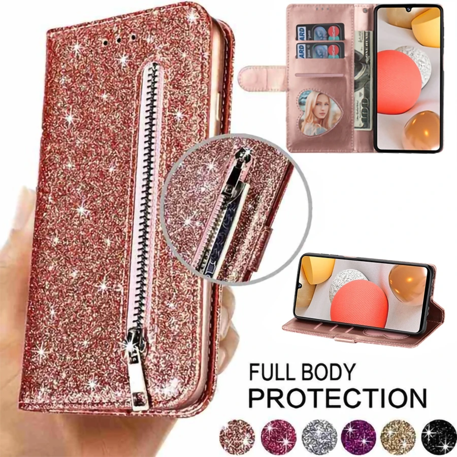

Fashion Glitter Wallet Leather Case For Samsung Galaxy A02S A03S A12 A21S A30 A31 A32 A41 A50 A51 A52 A52S A70 A71 A72 Quantum 2