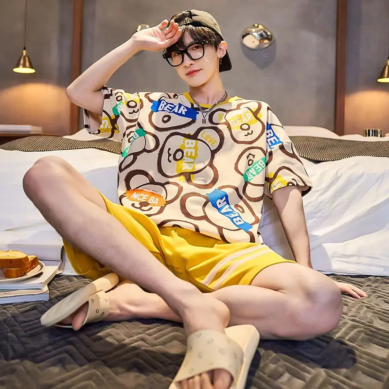 

[100% cotton] pajamas men's summer cotton men's short-sleeved thin young students' all-cotton homewear suit