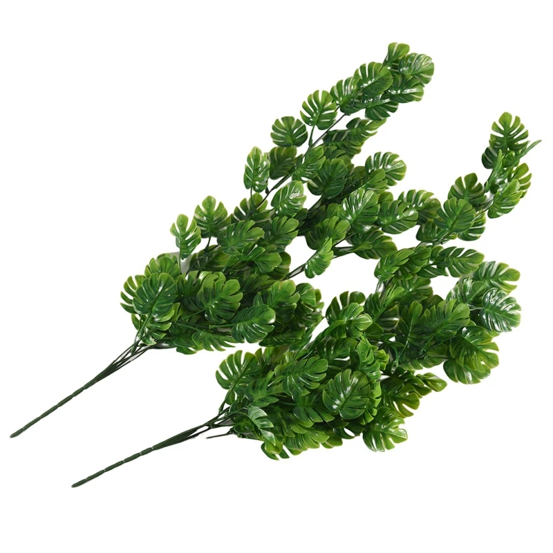 

2 PCS Artificial Hanging Plants Fake Vine Fake Hanging Rattan Monstera Leaves Greeny Outdoor UV Resistant Plants Greeny