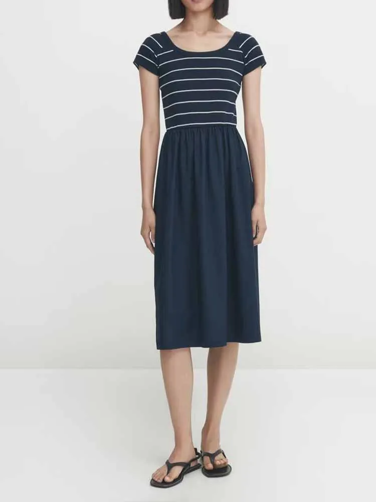 

Женское летнее Хлопковое платье-футболка в полоску, с круглым вырезом и коротким рукавом