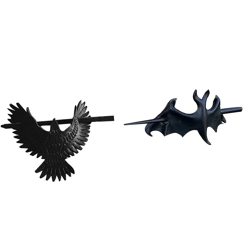 Halloween Barrettes Bat Hair Clips Black Raven Hairpin Gothic Cosplay Costume Bird Hair Stick Headwear Accessories Gift