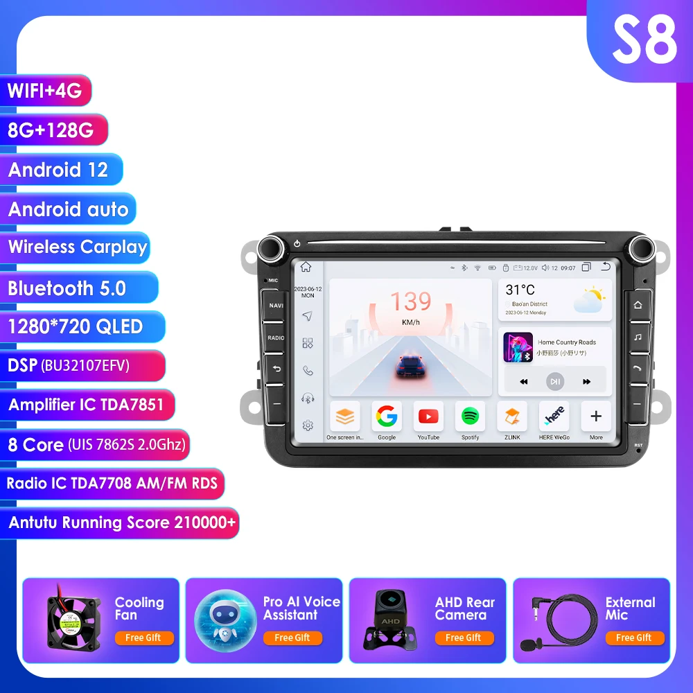 Android 14 Автомобильный радиоприемник для Vw GOLF 5 POLO Sedan PASSAT B6 CC Radio TOURAN SCIROCCO CADDY Jetta Skoda Seat 8 дюймов Универсальный GPS-стерео