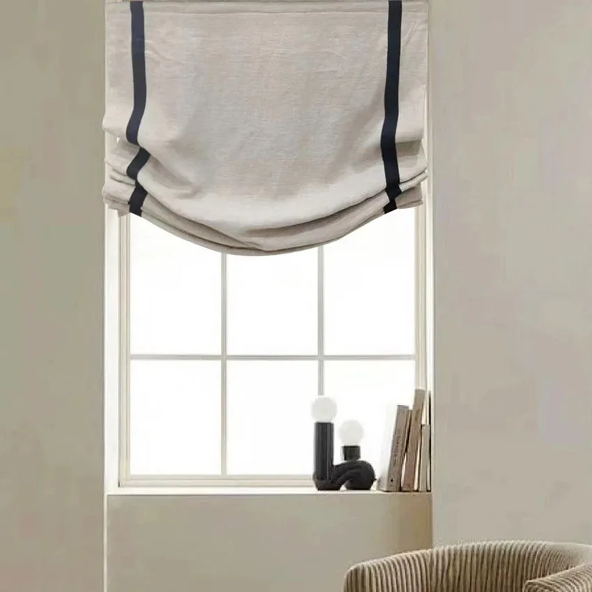 Современные белые с черной отделкой хлопковая льняная ткань моторизованные