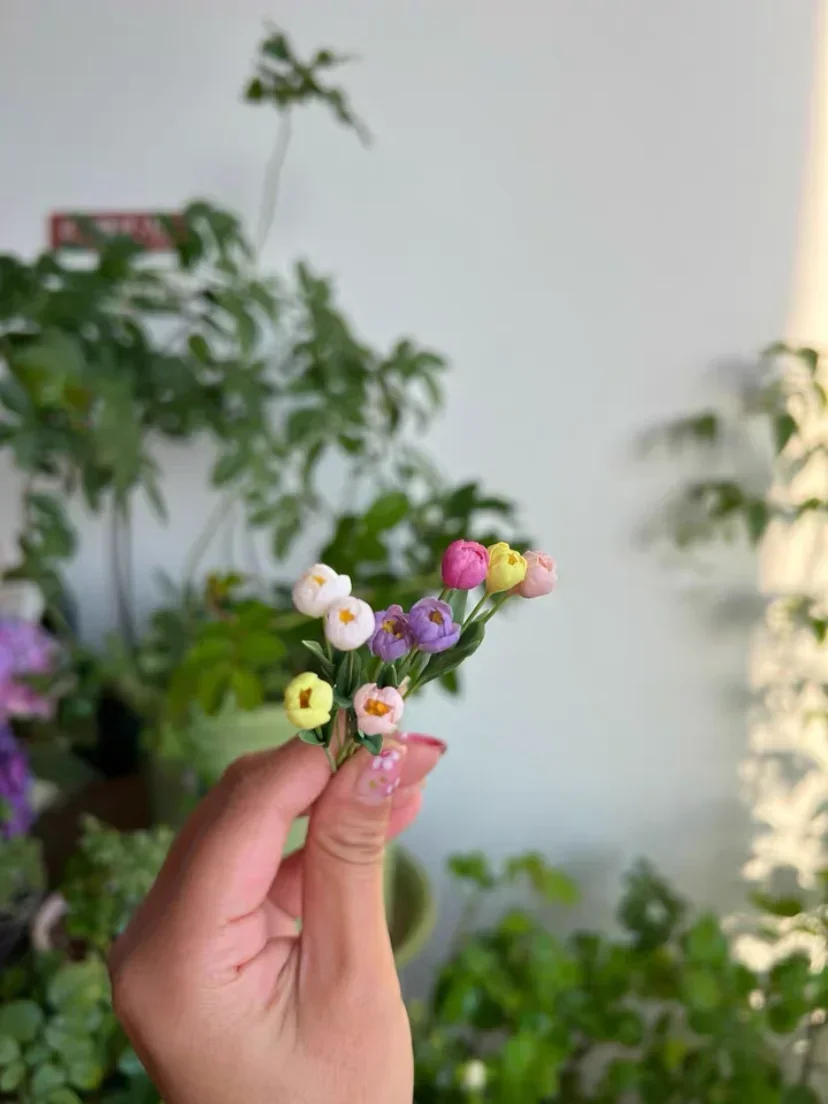 Фото miniaturowe kwiaty glina zielona roślina róża Fleshiness Model lalki bukiet ślubny scena impreza dekoracja pokoju akcesoria do domku dla lalek №4