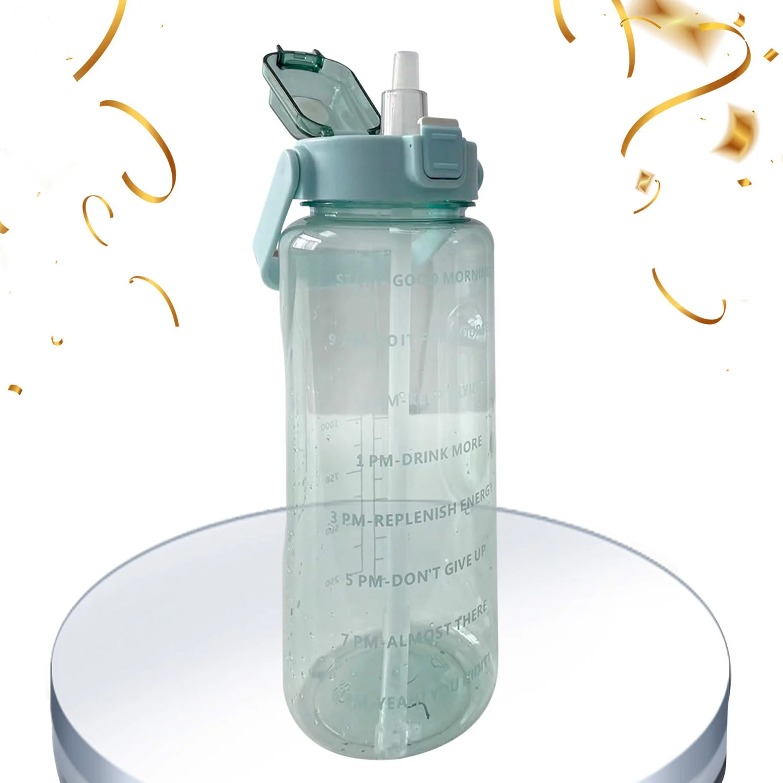 

2L Portable Large-Capacity Water Bottle Time Marker Leak-Proof Cup Drinking Bottle With Straw Outdoor Sports Travel Kettle