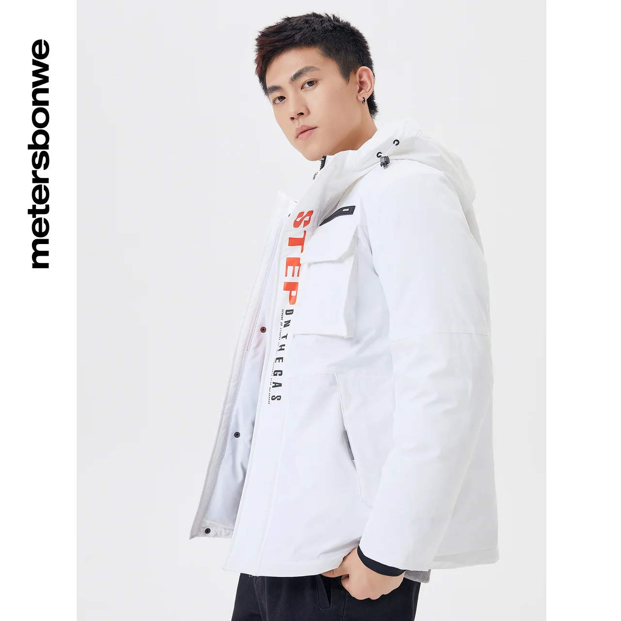 Metersbonwe Men's Multi-Pocket Hooded Cargo Down Jacket 80%Duck Down Thick Print Warm Wear Loose Male Hot Sale Winter Coat