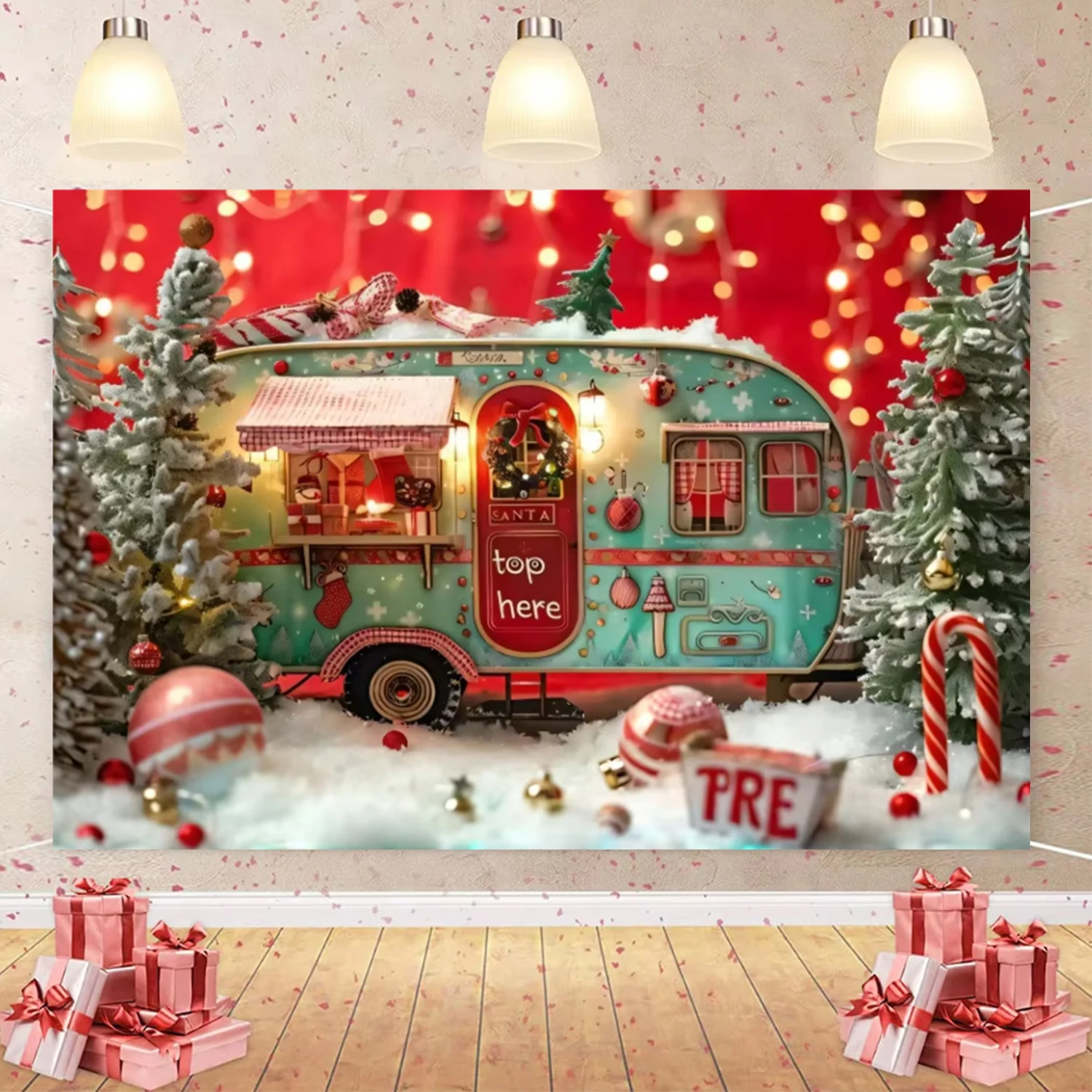 Зимний Снежный фон для фотосъемки с изображением автобуса туристический лес