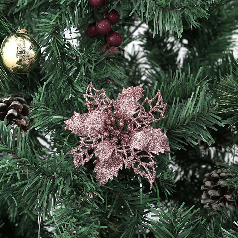 

10 шт., новогодние искусственные пуансеттийские цветы, Искусственная елка, декор для вечерние, Новогоднее украшение 2023