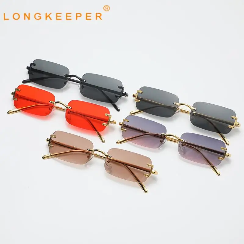 

Long Keeper New Rimless Rectangle Vintage Metal Sunglasses Women Men Fashion Frameless Sun Glasses Brand Uv400 Oculos De Sol