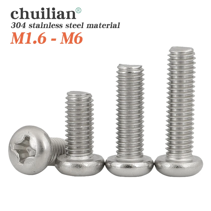 

M1.6 M2 M2.5 M3 M4 M5 M6 DIN7985 GB818 304 Stainless Steel Cross Recessed Pan Head Screw Phillips TV Computer Bolts