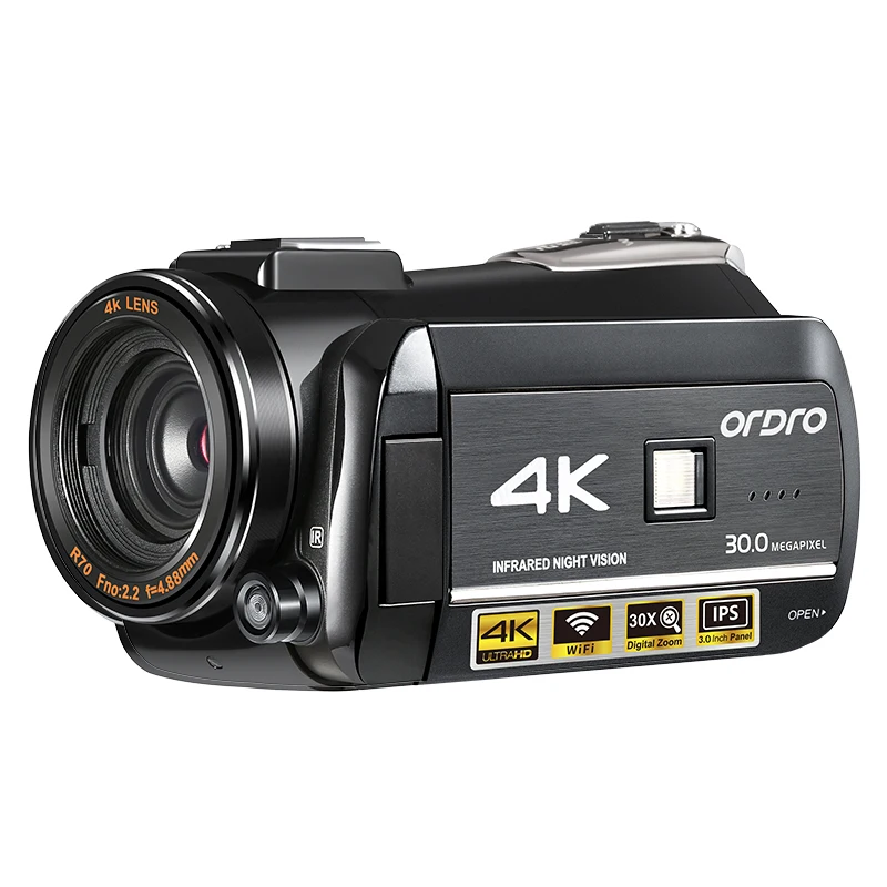 

Ordro AC3 Video Camera 4k Camcorder Professional, 30X Digital Zoom Infrared Night Vision Youtube Vlogging Recorder for Blogger