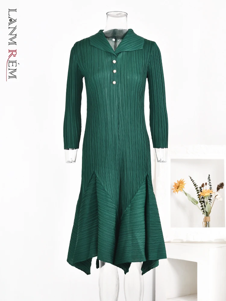 

Женское плиссированное платье LANMREM, Повседневное платье трапециевидной формы с отворотом и длинными рукавами, Высококачественная Женская одежда, новинка 2023, 2YAa541