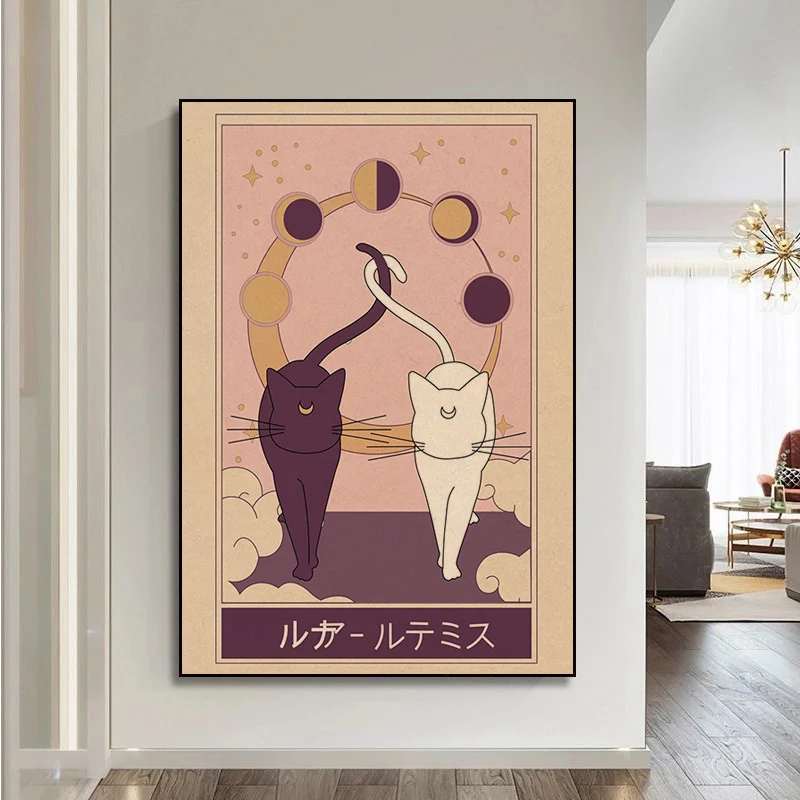 Плакат BANDAI из крафт-бумаги в стиле ретро с изображением Сейлор Мун кошки |