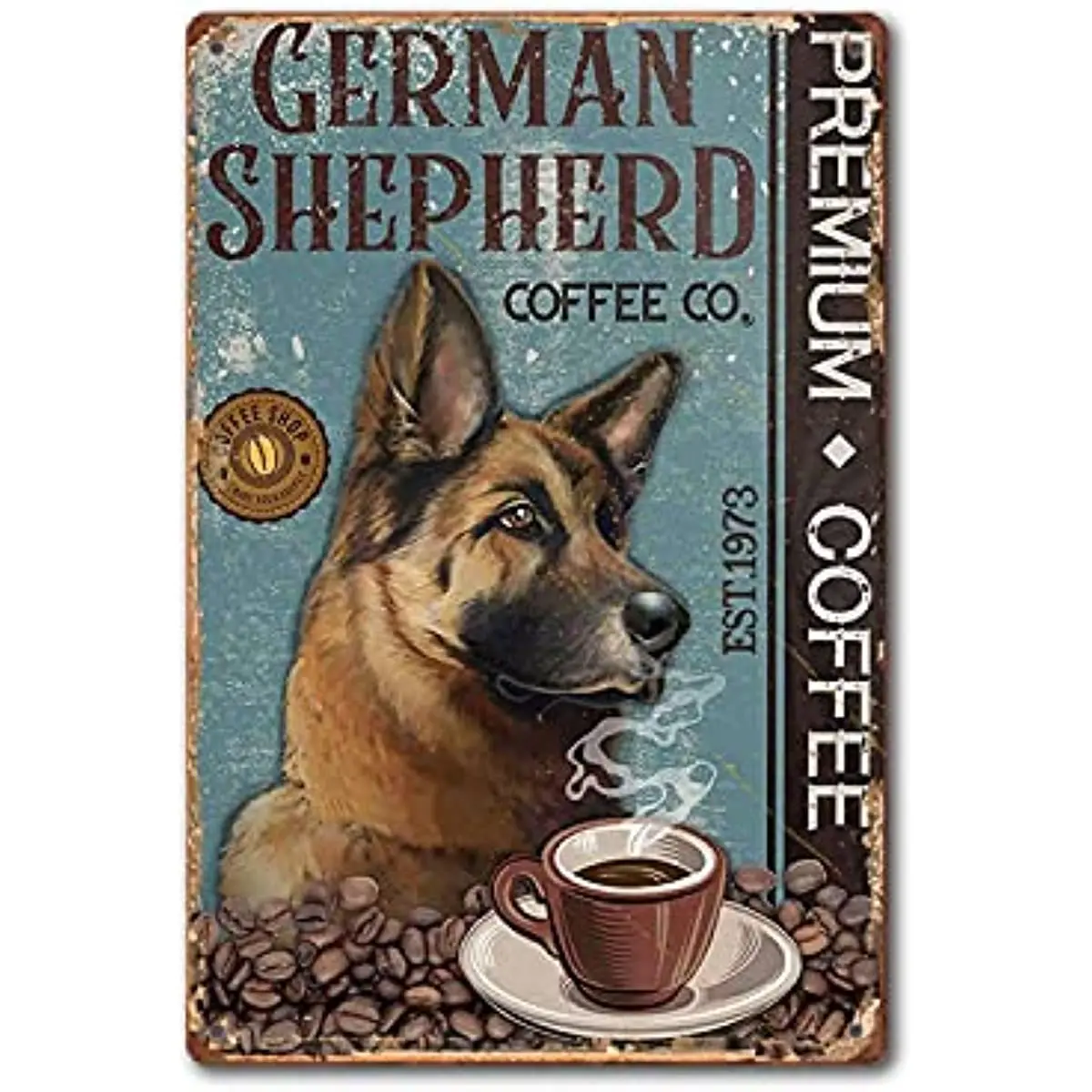 

Винтажный постер немецкой овчарки кофейной компании, настенный художественный постер для домашнего декора, постер для любителей собак, ретро металлический жестяной знак для дома