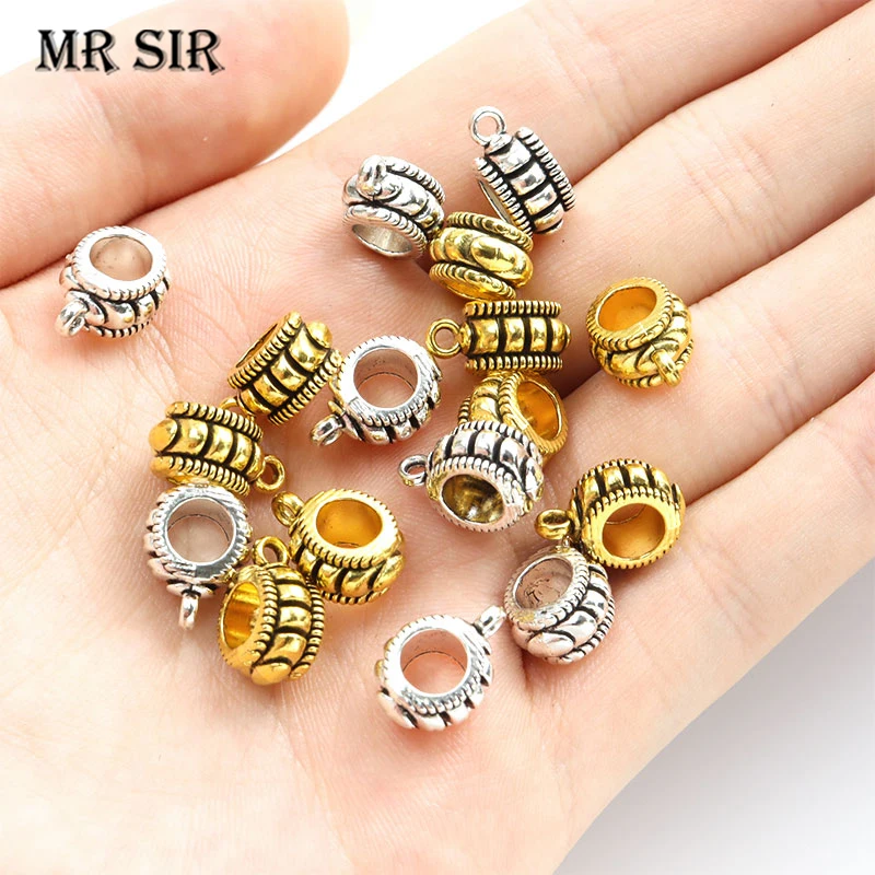 

20pcs Big Hole Tibetan Silver/Gold Color Spacer Beads Charms Antique Connector Bail Tube Loose Bead For DIY Bracelet Accessories