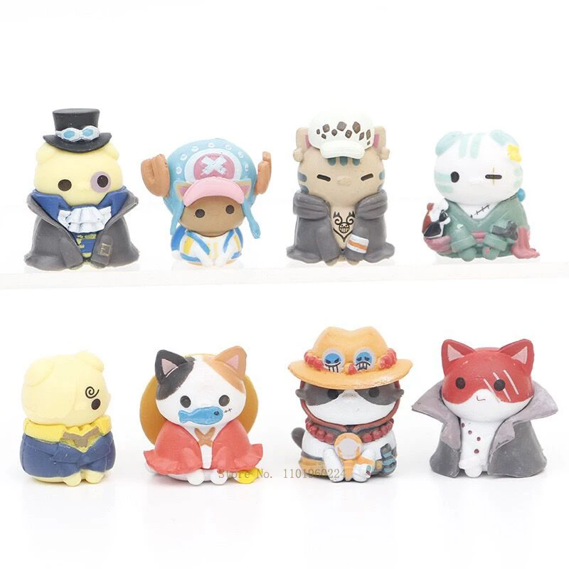 

8Pcs/Set One Piece Cat Cos Tony Tony Chopper Portgas·D· Ace Trafalgar Law Cake Decoration PVC Model Figure Toys