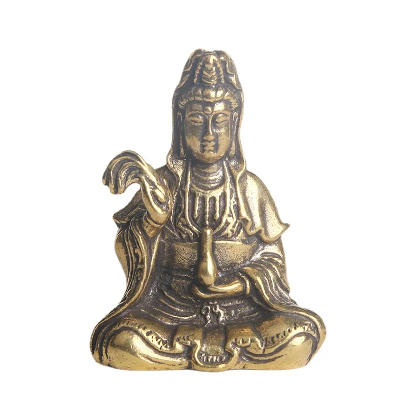 

Brass duster Guanyin statue desktop ornaments religious dedication Zen sitting pure vase Bodhisattva bronze statue crafts