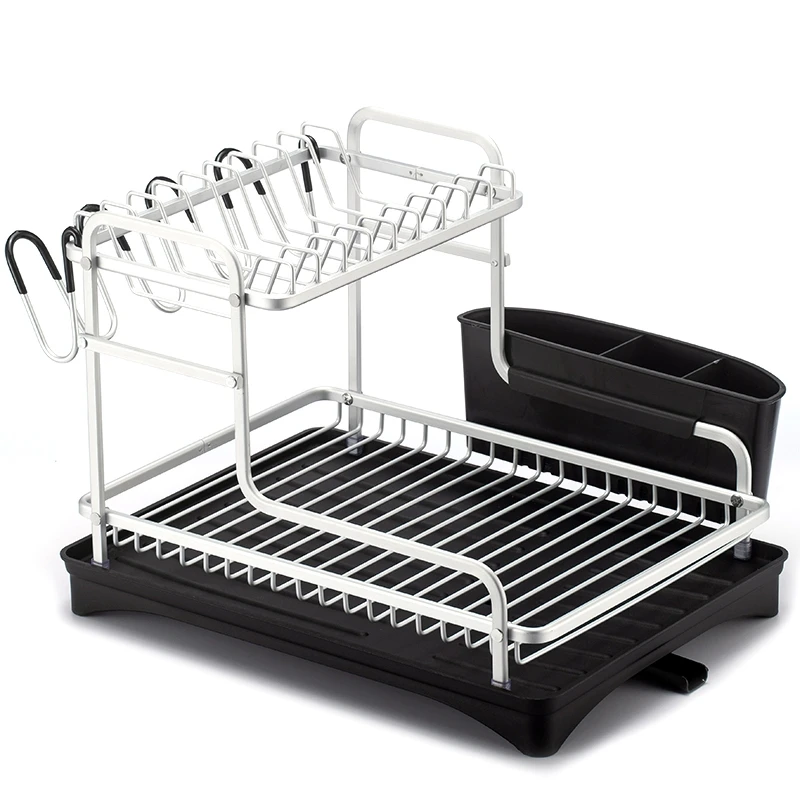 

Silver Aluminum Alloy Dish Rack Drainer Kitchen Storage Drying Shelf Tray over Sink Utensil Holder Drain