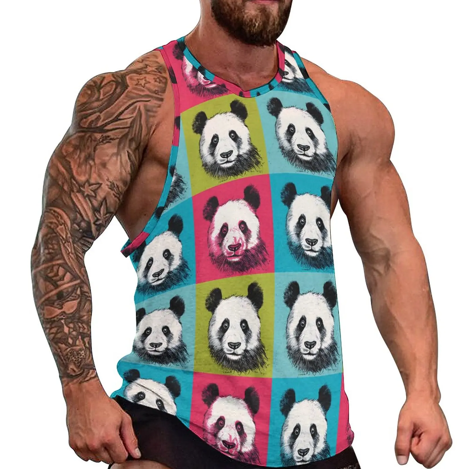 

Panda Tank Top Pop Art Memes Style Cool Tops Summer Gym Man Design Sleeveless Vests Plus Size