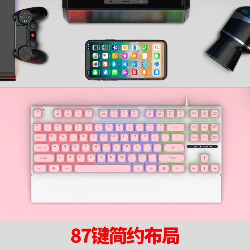 Проводная игровая клавиатура K710 87 клавиш съемная светодиодная радужная