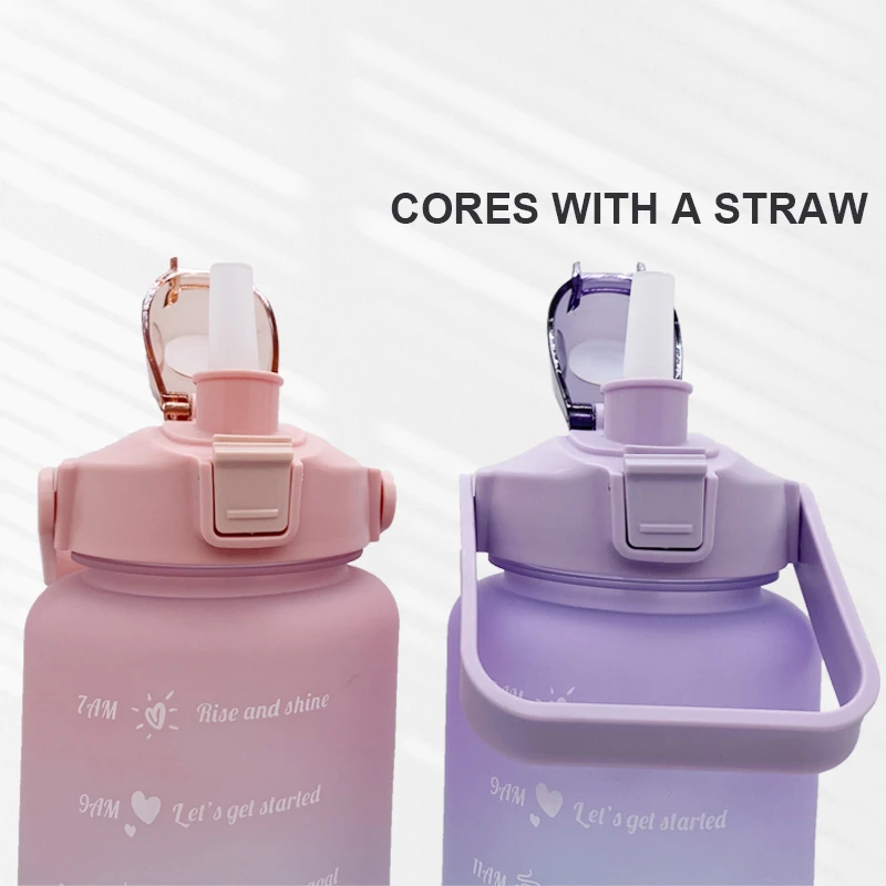 

Bounce With Bottle 2L Capacity Water Large With Cup Frosted Cover Scale Reminder Time Fitness Sports Cute For Outdoor Stickers