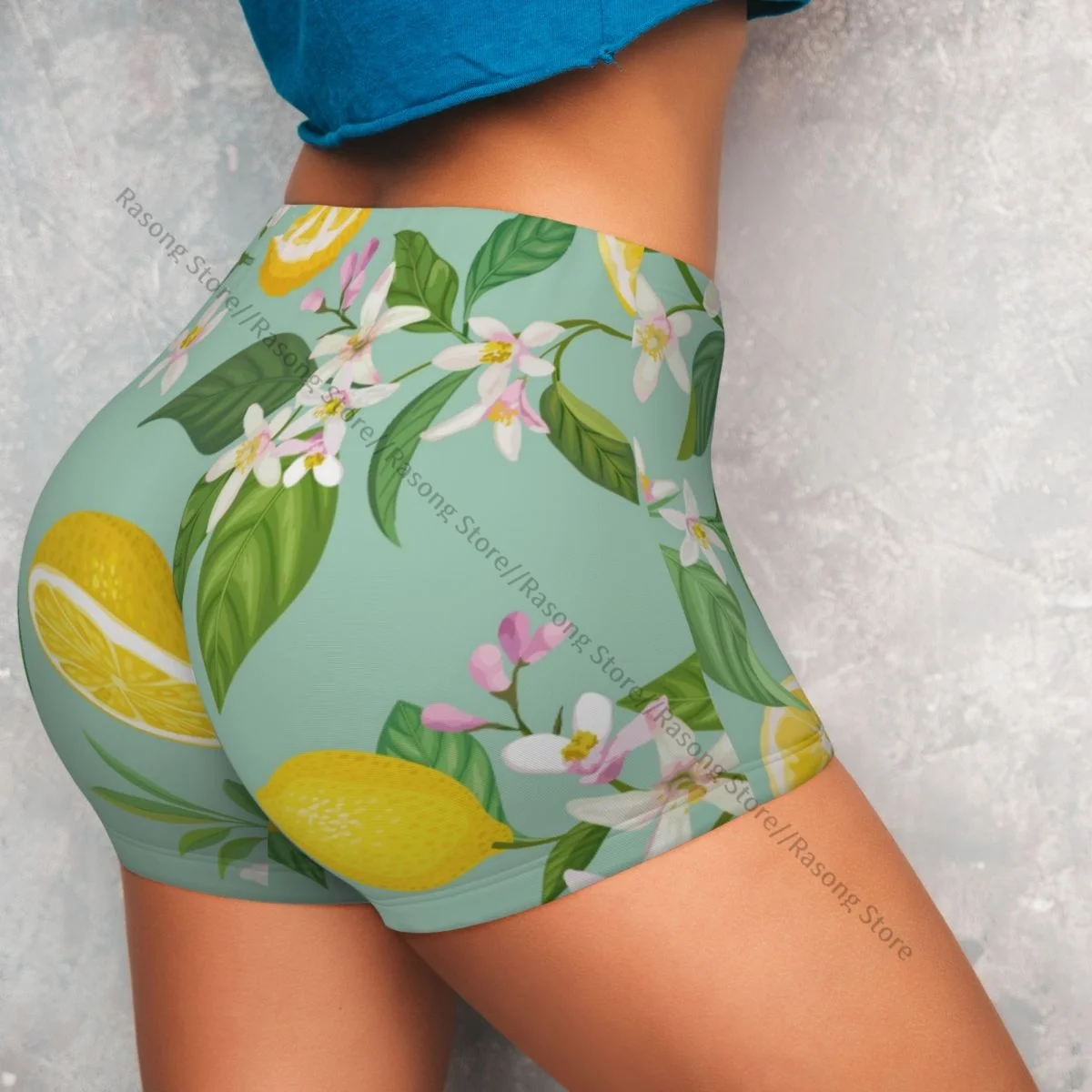 Женские шорты для йоги с растениями фруктами лимоном цветами тренировок