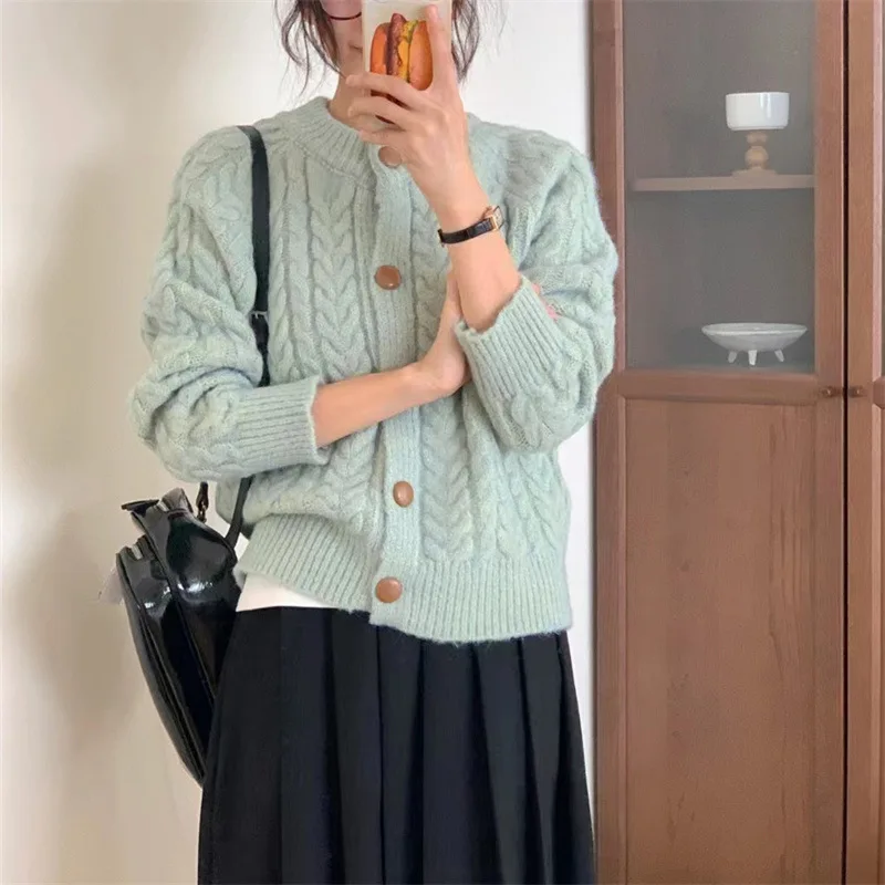 

Autumn New Korean Fried Dough Twists Sweater Coat Women's Soft Glutinous French Small Flavor Knitted Cardigan