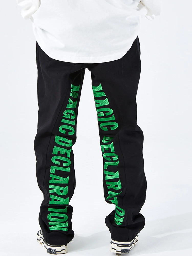 Four Seasons Men Jeans Fashion Letter Embroidered Casual Pants American Men Ins Street Hip Hop Trend Loose Straight Pants JEANS