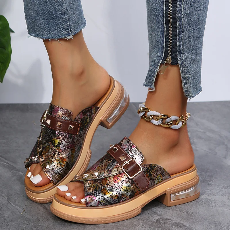 

Сандалии женские на массивной подошве, повседневные шлепанцы с открытым носком, на платформе, уличная Модная Удобная Нескользящая пляжная ...