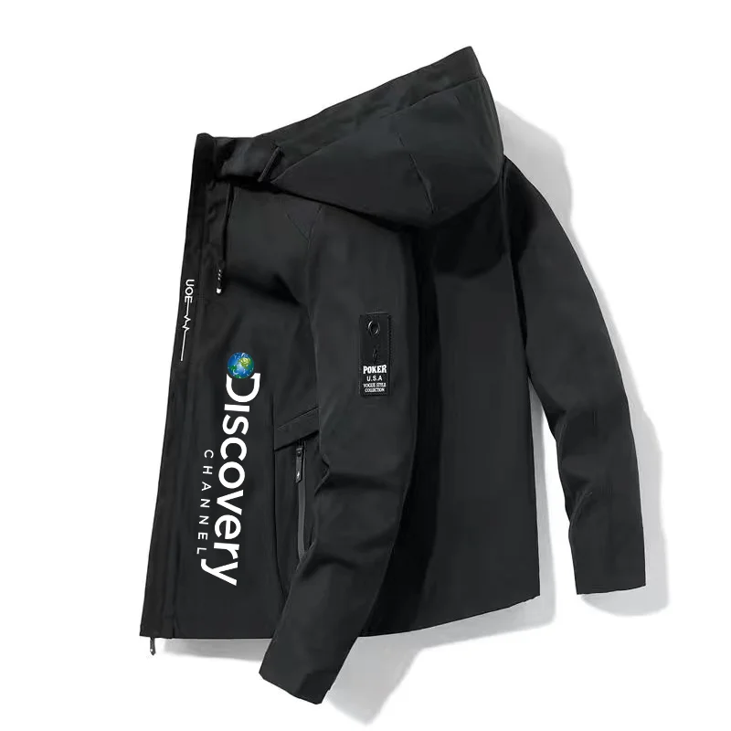 

2022 New Discovery Channel Outdoor Men Jacket Zipper Casual Hooded Bomber Jakcet Fashion Patchwork Windbreaker Jacket Men Coat